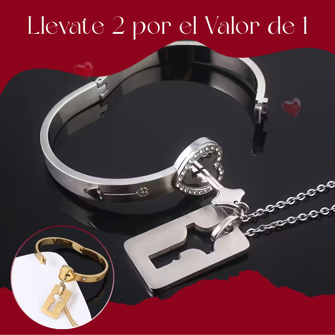 COLLAR LLAVE AMOR EN CANDADO+CAJA DE REGALO